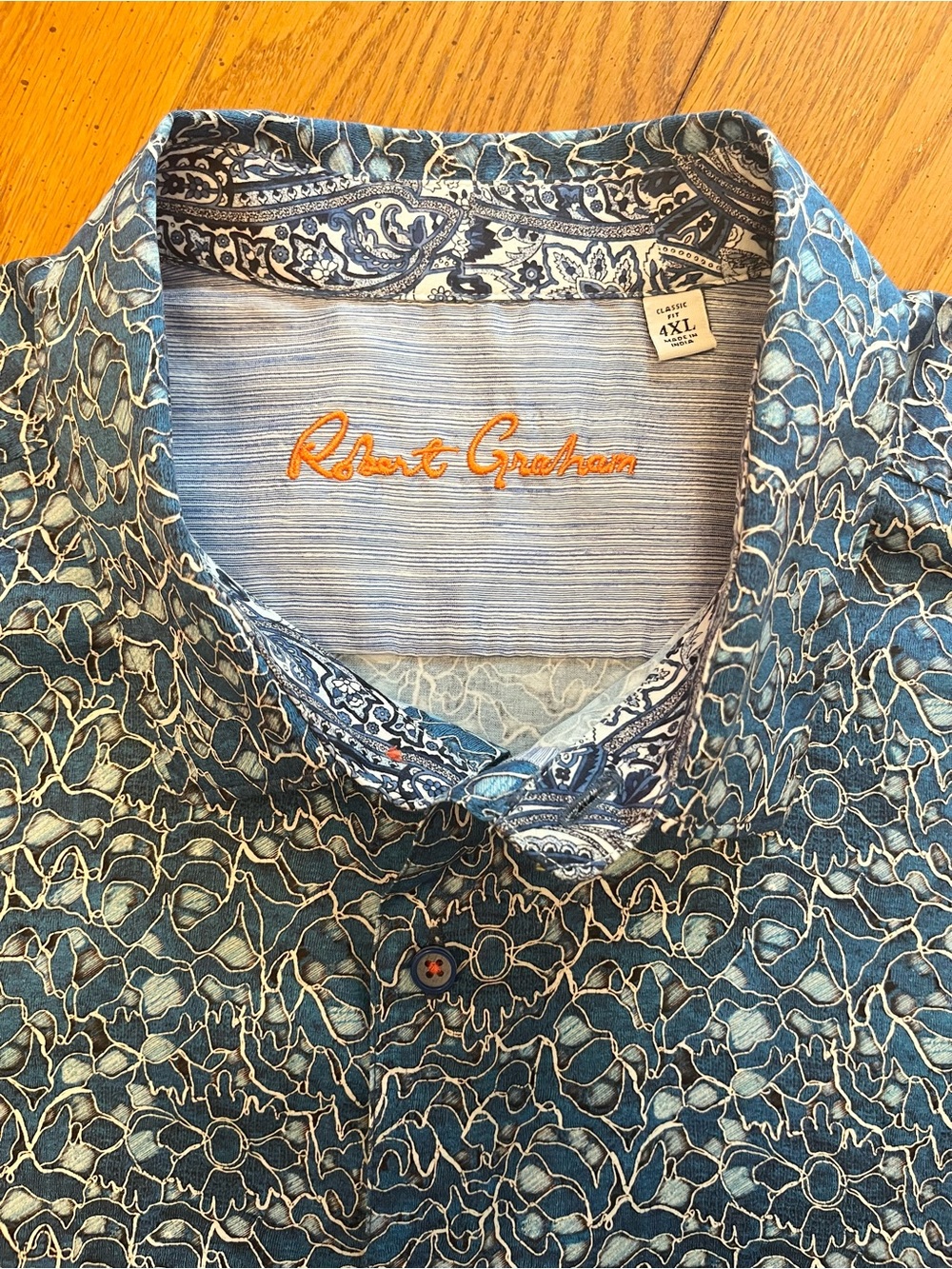 Robert Graham Blue & Cream Print Short Sleeve Shirt 4XL